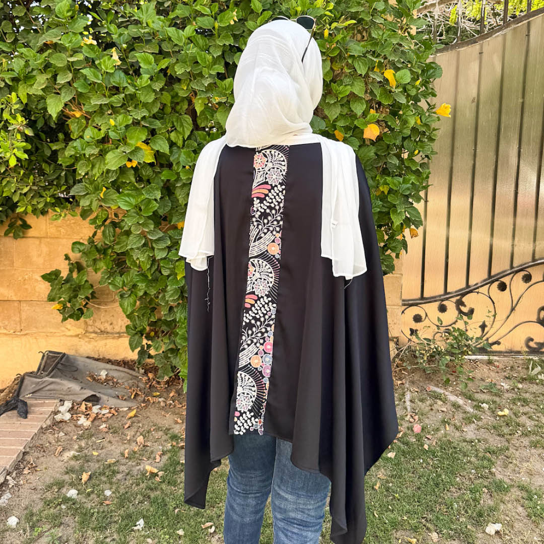 Black Poncho with Indian Silk Belt