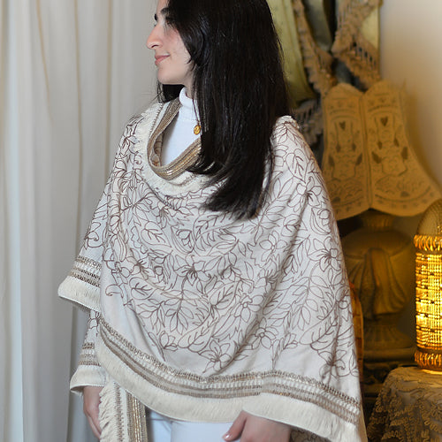 Brown Embroidered Linen Shawl