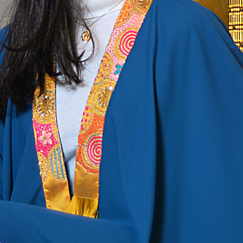 Teal Poncho with Indian Embroidered Fabric