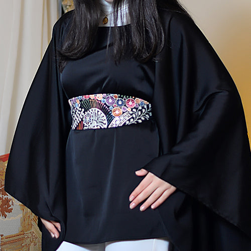 Black Poncho with Indian Embroidered Fabric