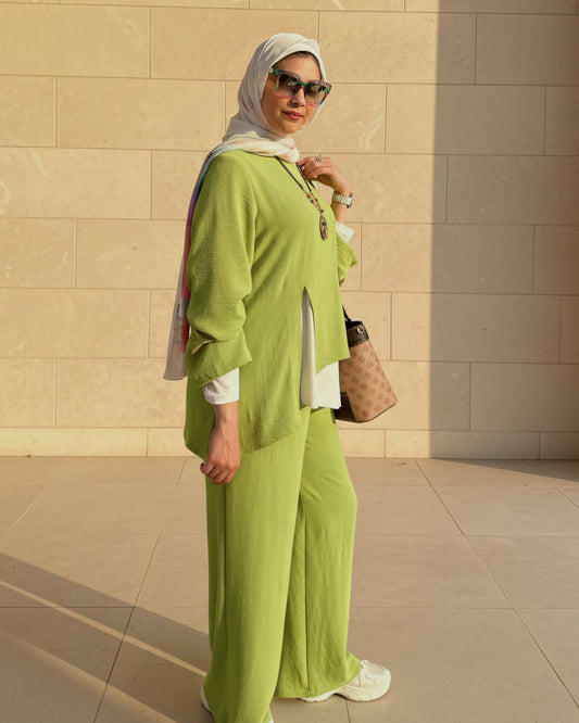 2-Pieces Suit – Kiwi Green – French Linen + Japanese Cotton Undershirt