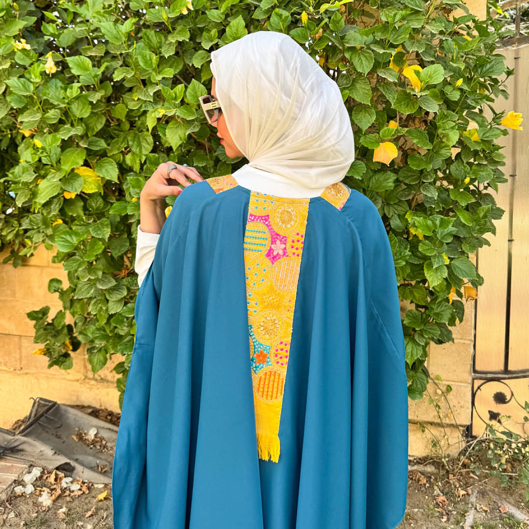 Teal Embroidered Poncho with Indian Detailing