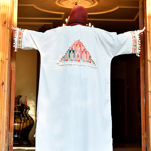 Embroidered Linen Abaya with Indian Trim
