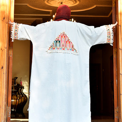Embroidered Linen Abaya with Indian Trim
