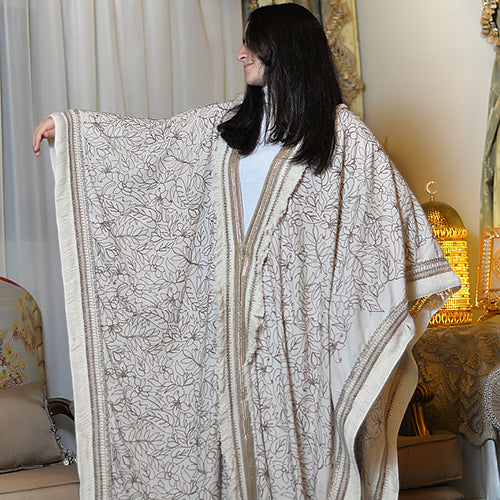 Brown Embroidered Linen Shawl