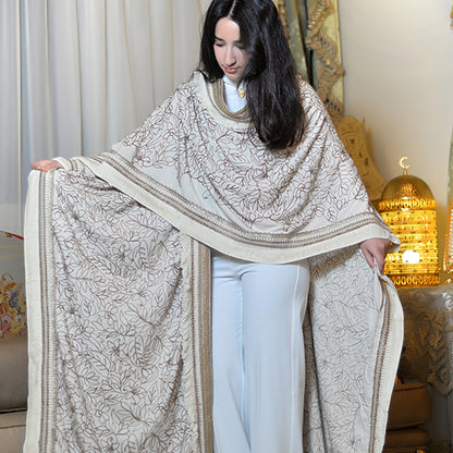 Brown Embroidered Linen Shawl