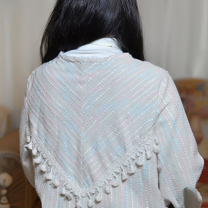 Embroidered Linen Abaya with Rose & Light Blue Accents