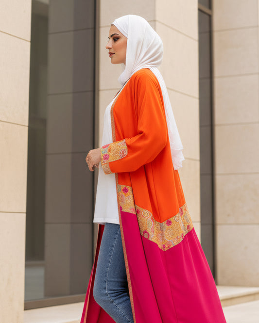 Colorful Cardigan with Indian Embroidered Fabric