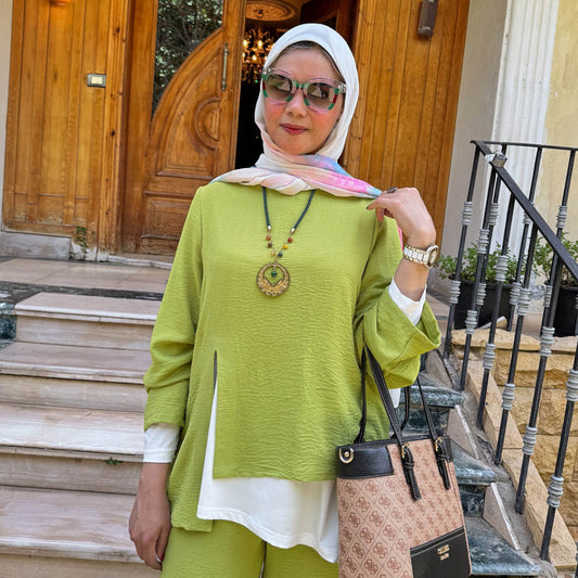 2-Pieces Suit – Kiwi Green – French Linen + Japanese Cotton Undershirt